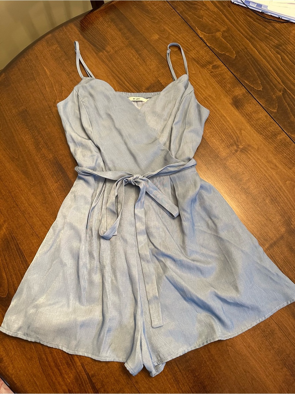 miami Powder Blue Wrap Romper with Waist Tie